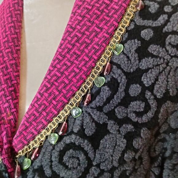 Vintage Taylor G Dallas Sz M Black Fleece Jacket Beaded Eclectic Mixed Media - Picture 4 of 6